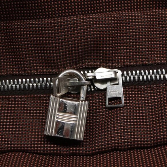 HERMES Her Line MM Tote Bag Canvas Brown Silver Auth bs28518 - Picture 10 of 16